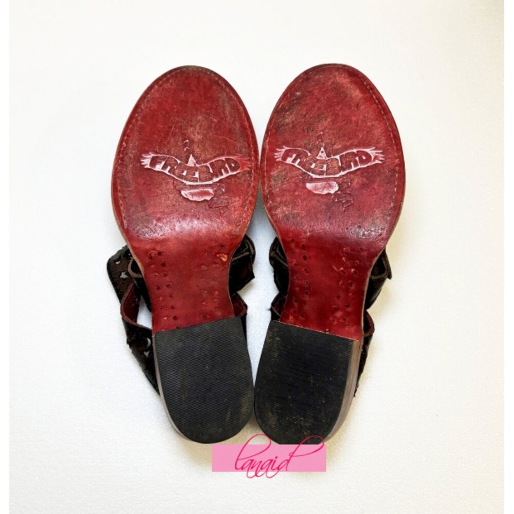 Freebird Steven Moonstar Leather Star Cut-Outs Distressed Low Heeled Slides Edgy - Picture 9 of 12